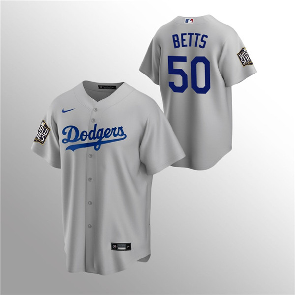 Men's Los Angeles Dodgers #50 Mookie Betts Grey 2020 World Series Bound stitched MLB Jersey